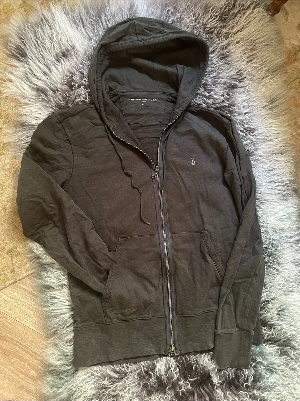 John Varvatos Men's Deep Army Green Zip-Up Hoodie